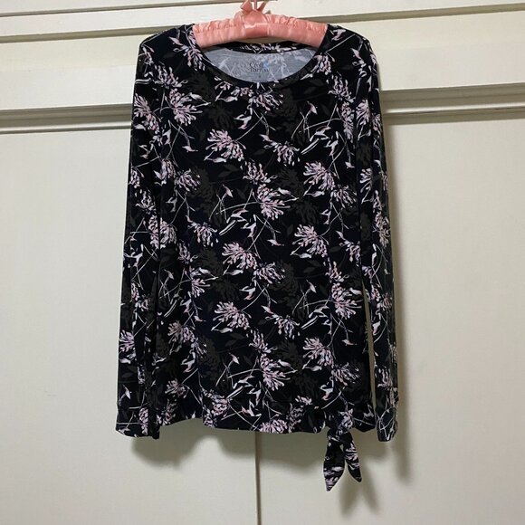 Croft & Barrow long sleeve black tunic w/pink & white, size M - Picture 1 of 9